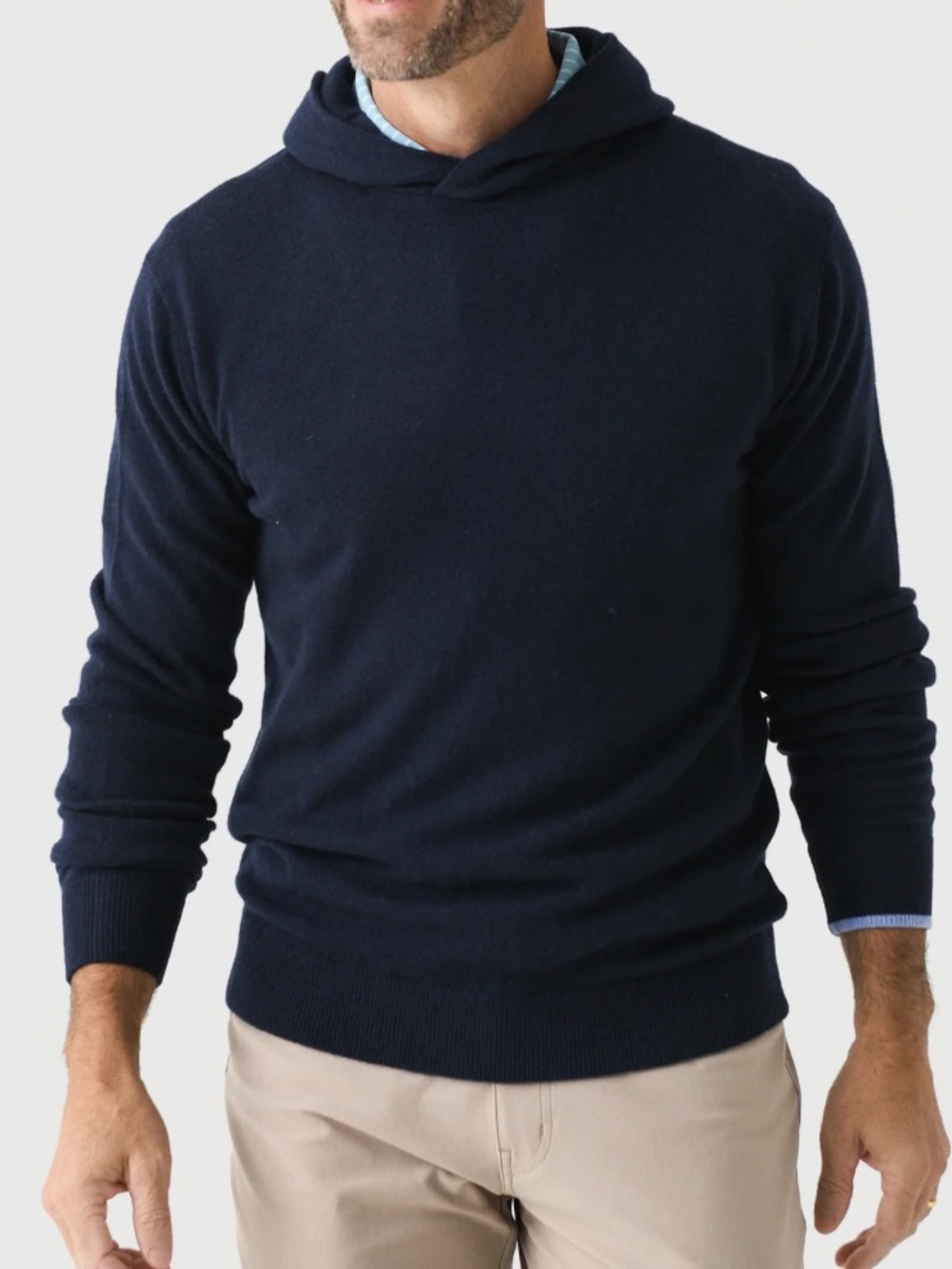 Greyson Koko Blue Wool Cashmere Hoodie Men's Large Long Sleeve Sweater EUC